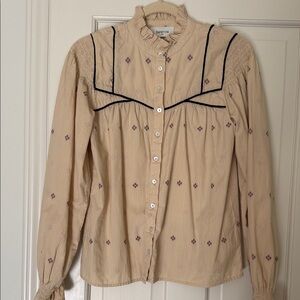Beige Embroidered Button Down Shirt